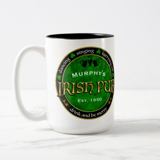 Personalisiertes, rundes irisches Pub-Logo Zweifarbige Tasse (Links)