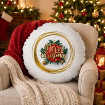 Personalisiertes rundes Weihnachts-Kissen mit gold
