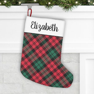 Personalisiertes Rustikal-Rot-Grün-Tartan-Karo Kleiner Weihnachtsstrumpf