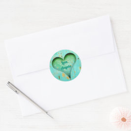 Personalisiertes Rustikales Aqua Green Heart Runder Aufkleber