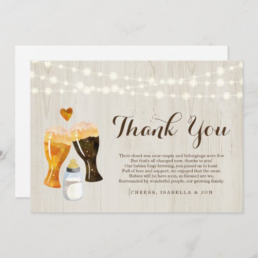 Personalisiertes rustikales Baby-brauende Dankeskarte (Vorne/Hinten)