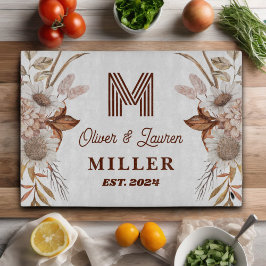 Personalisiertes rustikales Boho Floral Monogram Schneidebrett