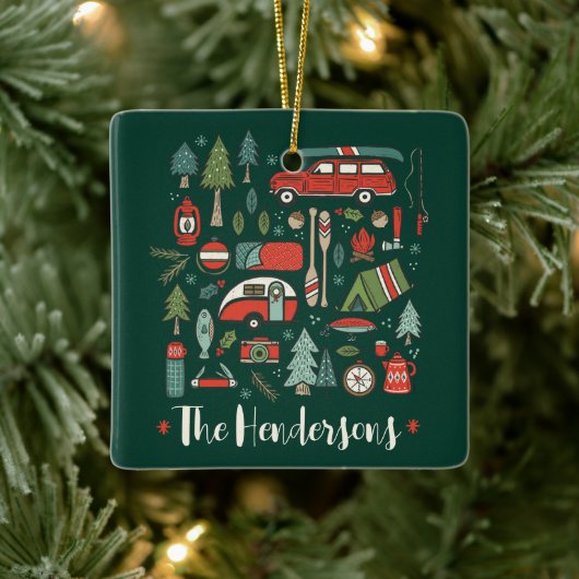 Personalisiertes Rustikales Camping Keramikornament (Baum)
