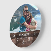 Personalisiertes rustikales Foto zum Hochzeitstag Große Wanduhr (Winkel)