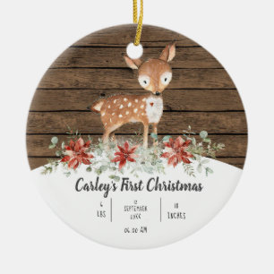 Personalisiertes Rustikales Hirschbaby Erste Weihn Keramik Ornament