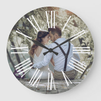 Personalisiertes Rustikales Hochzeitspaar-Foto Große Wanduhr