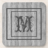 Personalisiertes rustikales Holzmonogramm Getränkeuntersetzer (Vorderseite)