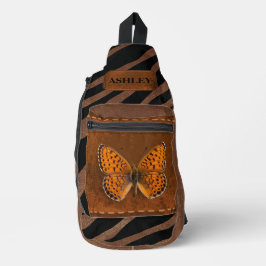 Personalisiertes rustikales Leder Butterfly Brown Crossbody Bag
