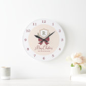 Personalisiertes rustikales Monogramm-Wappen-Bogen Große Wanduhr (Zuhause)