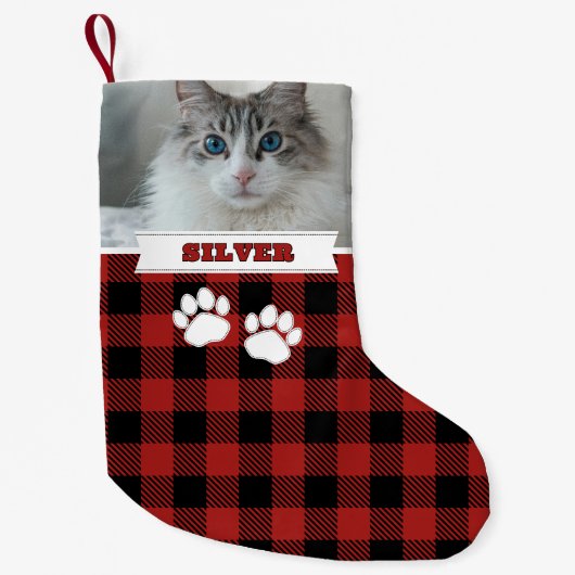 Personalisiertes rustikales Red Buffalo Cat Name F Kleiner Weihnachtsstrumpf (Vorderseite)