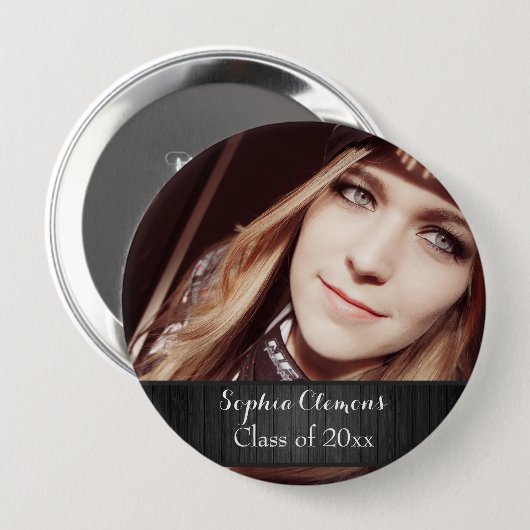 Personalisiertes Rustikales Schwarzes Foto Jahr Button (Vorne & Hinten)