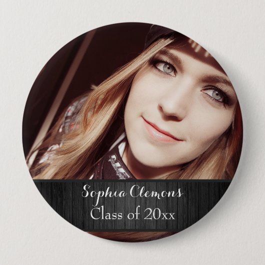 Personalisiertes rustikales schwarzes Holzfoto Abs Button (Vorderseite)