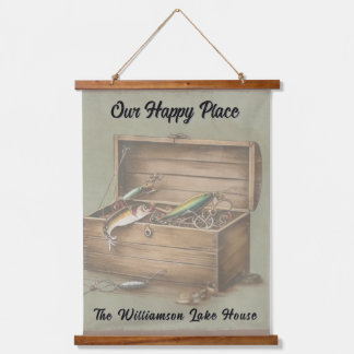 Personalisiertes Rustikales Seehaus Angelkabine Wandteppich Mit Holzrahmen