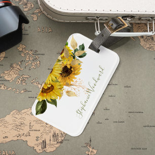 Personalisiertes Rustikales Sonnenblumen-Gold-Grün Gepäckanhänger