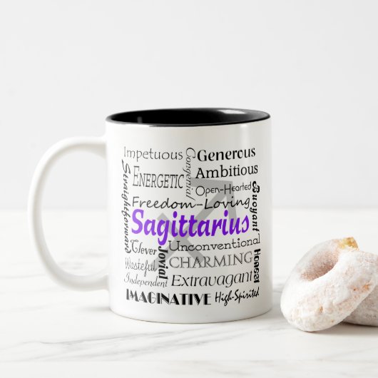 Personalisiertes Sagittarius Astrologie Zodiac Hor Zweifarbige Tasse (Mit Donut)