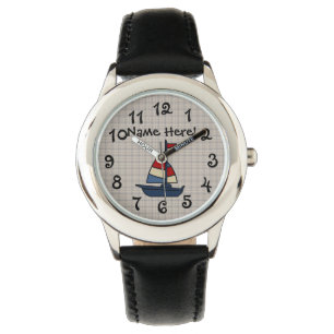 Personalisiertes Sailboat Blue/Tan Boy's Armbanduhr