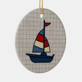 Personalisiertes Sailboat Blue/Tan Boy's Keramikornament (Rechts)