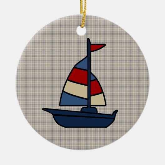 Personalisiertes Sailboat Blue/Tan Boy's Keramikornament (Vorne)