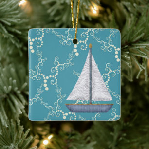 Personalisiertes Sailboat Nautic Sailing Weihnacht Keramikornament