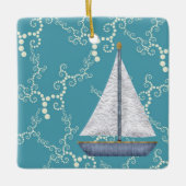 Personalisiertes Sailboat Nautic Sailing Weihnacht Keramikornament (Vorderseite)