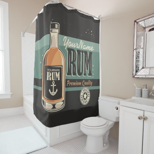 Personalisiertes Sailor Rum Liquor Flasche Retro S Duschvorhang (Beispiel)