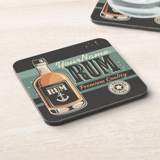 Personalisiertes Sailor Rum Liquor Flasche Retro S Getränkeuntersetzer (Linke Seite)