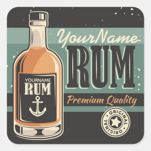 Personalisiertes Sailor Rum Liquor Flasche Retro S Quadratischer Aufkleber (Vorderseite)