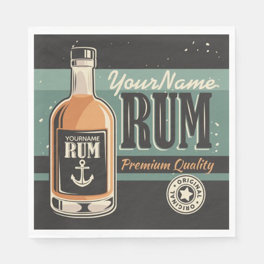 Personalisiertes Sailor Rum Liquor Flasche Retro S Serviette (Vorderseite)