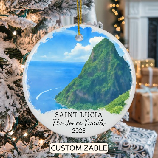 Personalisiertes Saint Lucia Ornament, Karibik Keramik Ornament
