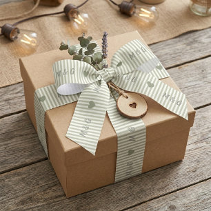 Personalisiertes Salbeigrün gestreiftes Hochzeitsm Satinband