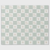 Personalisiertes Salbeigrün Gingham Frohe Weihnach Geschenkpapier (Flach)