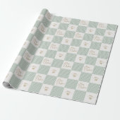Personalisiertes Salbeigrün Gingham Frohe Weihnach Geschenkpapier (Ungerollt)