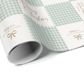 Personalisiertes Salbeigrün Gingham Frohe Weihnach Geschenkpapier (Rolleneckpunkt)