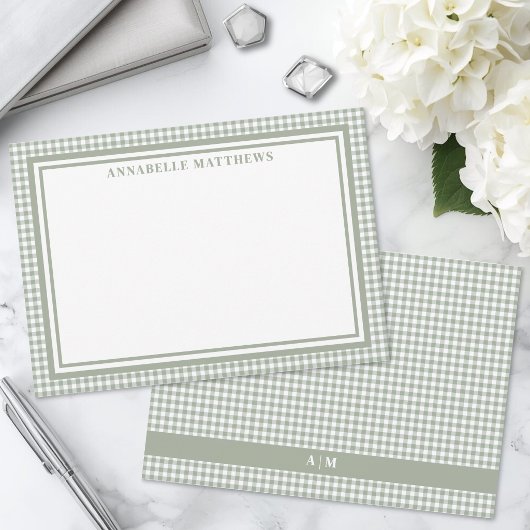 Personalisiertes Salbeigrün Gingham Karo Mitteilungskarte