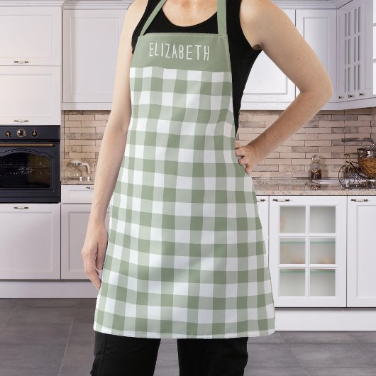 Personalisiertes Salbeigrün Gingham-Karomuster Schürze