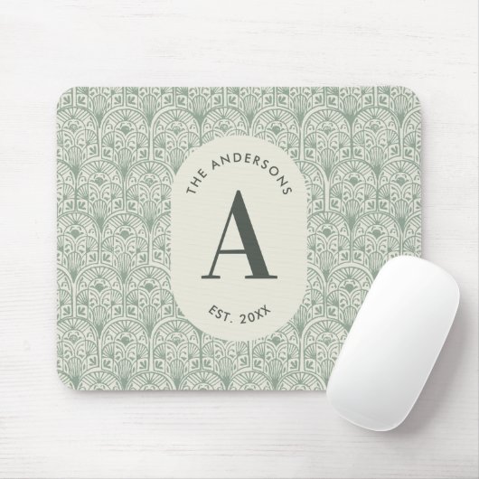 Personalisiertes Salbeigrün Monogramm Elegante Fam Mousepad (Mit Mouse)