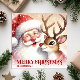 Personalisiertes Santa Rudolph Schneebedecktes Wei Puzzle