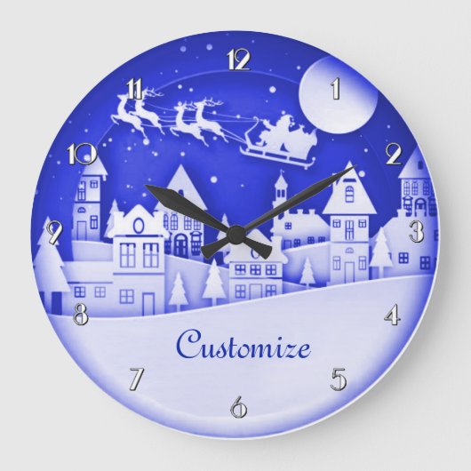 Personalisiertes Santa Winter Village Große Wanduhr (Vorderseite)