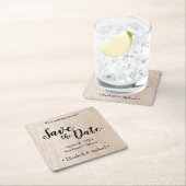Personalisiertes Save the Date bedrucktes Holz Rechteckiger Pappuntersetzer (Vor Ort)