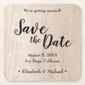 Personalisiertes Save the Date bedrucktes Holz Rechteckiger Pappuntersetzer (Vorderseite)