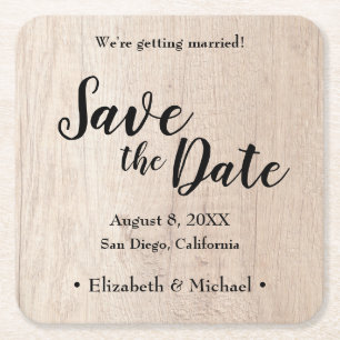Personalisiertes Save the Date bedrucktes Holz Rechteckiger Pappuntersetzer