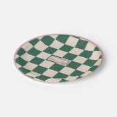 Personalisiertes Schachrosa und Grün Pappteller (Schrägansicht)