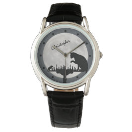 Personalisiertes Schachspiel mit Vollmond Armbanduhr