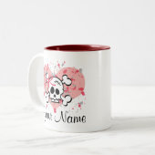 Personalisiertes Schädel-Tassen-Rosa-Bogen-Herz Zweifarbige Tasse (Vorderseite Links)