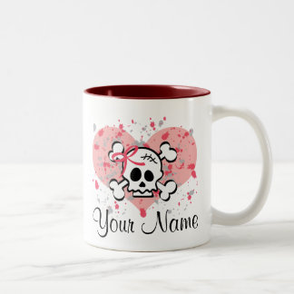 Personalisiertes Schädel-Tassen-Rosa-Bogen-Herz Zweifarbige Tasse