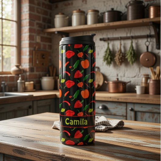 Personalisiertes scharfes Paprika-Muster Thermosbecher