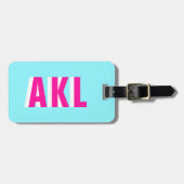 Personalisiertes Schatten-Monogramm Blau Hot Pink Gepäckanhänger (Vorderseite horizontal)