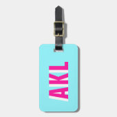 Personalisiertes Schatten-Monogramm Blau Hot Pink Gepäckanhänger (Vorderseite vertikal)