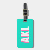 Personalisiertes Schatten-Monogramm Pink Aqua Grün Gepäckanhänger (Vorderseite vertikal)