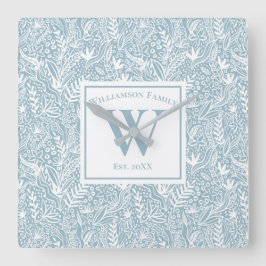 Personalisiertes Schieferblau und Weiße Blüten Quadratische Wanduhr